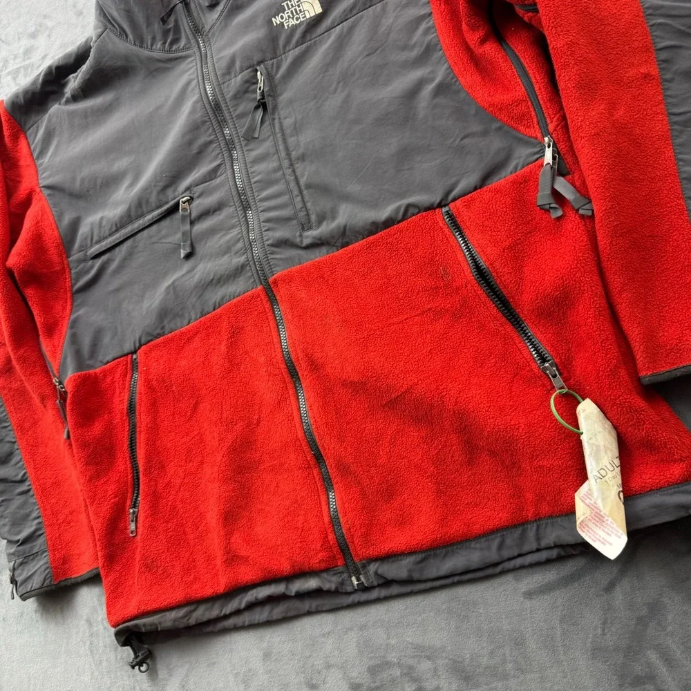 The North Face Denali Fleece Jacket Mens XL Red Grey Full Zip Colorblock Coat